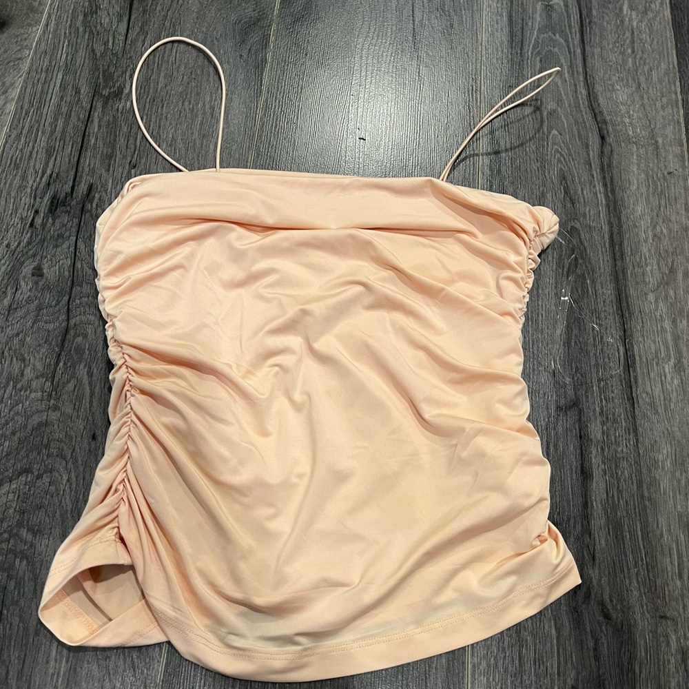 FUTURE COLLECTIVE. Women's Slim Fit Ruched Tank top 
-    Peach.     M